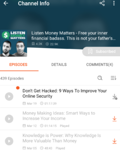 Listen money matters podcast screenshot