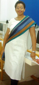 Damianne wearing a salwar kameez with dupatta in Sudan.