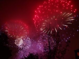 red fireworks in Prague